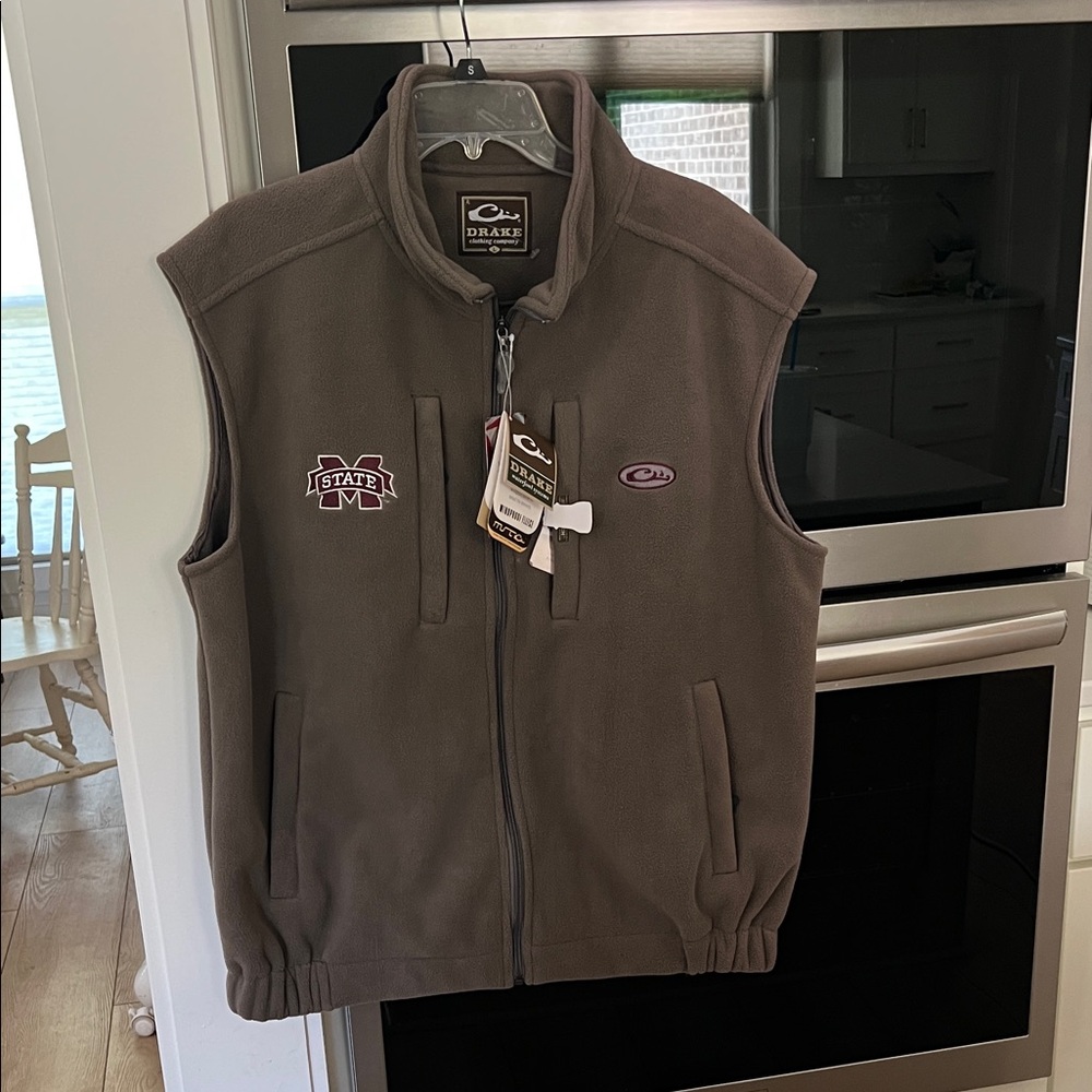 Drake Grey Mississippi State Fleece Vest NWT